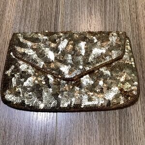 Vintage J. Renee Gold Sequin Clutch Handbag‎ Chain Strap Evening Bag